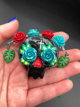 Load image into Gallery viewer, Day Of The Dead Skull Magnet, Dia De Los Muertos Calavera, Frida Khalo Inspired Skull Art