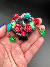 Load image into Gallery viewer, Day Of The Dead Skull Magnet, Dia De Los Muertos Calavera, Frida Khalo Inspired Skull Art