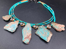 Load image into Gallery viewer, Southwestern Style Inspired Adjustable Beaded Necklace, Stone Chips In Turquoise Color And Cross Faceted Glass Beads