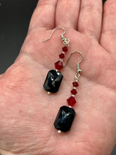 Load image into Gallery viewer, Dainty Black And Red Beaded Earrings, Shabby Chic, Boho Chic, Nature Inspired, Bohemian