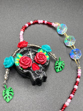 Load image into Gallery viewer, Frida Kahlo Inspired Day of the Dead Mini Skull Suncatcher, Nature Inspired Floral Skull Clay Art Home Decor