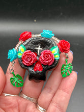 Load image into Gallery viewer, Day Of The Dead Skull Magnet, Dia De Los Muertos Calavera, Frida Khalo Inspired Skull Art