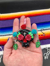 Load image into Gallery viewer, Frida Kahlo Inspired Day of the Dead Mini Skull Suncatcher, Nature Inspired Floral Skull Clay Art Home Decor