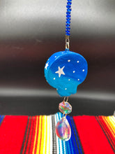 Load image into Gallery viewer, Starry Night Moon and Stars Day of the Dead Mini Skull Suncatcher, Nature Inspired Skull Clay Art Home Decor