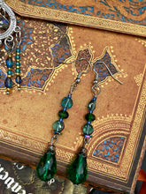 Load image into Gallery viewer, Whimsical Blue Green Peacock Inspired Beaded Earrings, Hippie Vibe, Shabby Boho Chic, Nature Inspired, Bohemian