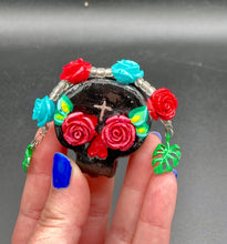 Load image into Gallery viewer, Day Of The Dead Skull Magnet, Dia De Los Muertos Calavera, Frida Khalo Inspired Skull Art