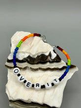 Load image into Gallery viewer, Rainbow Pride beaded bracelet OVER IT Metal wire with hook-eye clasp.