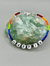 Load image into Gallery viewer, Rainbow Pride beaded bracelet OVER IT Metal wire with hook-eye clasp.