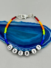 Load image into Gallery viewer, Rainbow Pride beaded bracelet OVER IT Metal wire with hook-eye clasp.