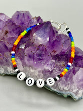 Load image into Gallery viewer, Rainbow Striped Glass Beaded Necklace, Bright Multicolor Beaded Jewelry, LGBTQ Pride Jewelry