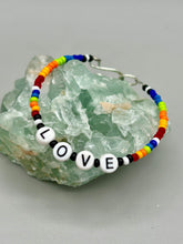 Load image into Gallery viewer, Rainbow Pride beaded bracelet LOVE Metal wire with hook-eye clasp.