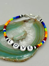 Load image into Gallery viewer, Rainbow Pride beaded bracelet LOVE Metal wire with hook-eye clasp.