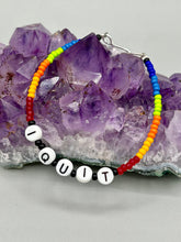 Load image into Gallery viewer, Rainbow Pride beaded bracelet I QUIT Metal wire with hook-eye clasp.