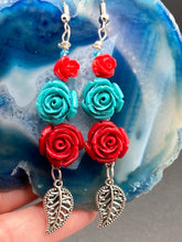 Load image into Gallery viewer, Southwest Style Inspired Adjustable Choker Beaded Necklace, Turquoise And Red Glass Beads, Teardrop Silver Plated Pendant