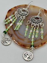 Load image into Gallery viewer, Large And Chunky Hand Beaded Necklace, Shabby Chic, Hippie, Bohemian, Fall Harvest Jewelry, Dark Green And Amber Glass Beads