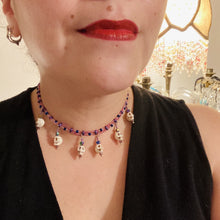 Load image into Gallery viewer, Pink Pastel Goth Collar Style Beaded Necklace, Rainbow Gothic Lovers Heart And Skull Necklace, Witchy Choker Style Jewelry, Dia De Los Muertos Calaveras