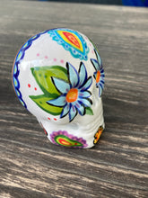 Load image into Gallery viewer, Cat Lovers Cemetery Cat and Skull Art, Hand Painted Ceramic Sugar Skull, Dia De Los Muertos Calavera, Mini Day of the Dead Cat Ceramic Skull