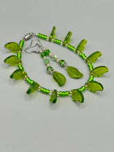 Load image into Gallery viewer, Light And Dark Green Glass Leaf Beaded Anklet And Earrings, Nature Inspired, Summer Jewelry