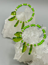 Load image into Gallery viewer, Light green glass leaf beaded earrings are intricately designed, making them ideal for styling in all seasons. Measurements: Earrings: 2 1/4" length