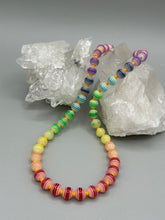 Load image into Gallery viewer, Rainbow Striped Glass Beaded Necklace, Bright Multicolor Beaded Jewelry, LGBTQ Pride Jewelry