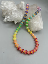 Load image into Gallery viewer, Rainbow Striped Glass Beaded Necklace, Bright Multicolor Beaded Jewelry, LGBTQ Pride Jewelry