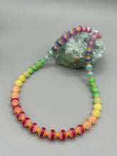 Load image into Gallery viewer, Rainbow Striped Glass Beaded Necklace, Bright Multicolor Beaded Jewelry, LGBTQ Pride Jewelry
