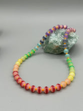 Load image into Gallery viewer, Rainbow Striped Glass Beaded Necklace, Bright Multicolor Beaded Jewelry, LGBTQ Pride Jewelry