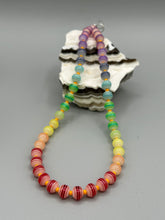 Load image into Gallery viewer, Rainbow Striped Glass Beaded Necklace, Bright Multicolor Beaded Jewelry, LGBTQ Pride Jewelry