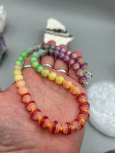Load image into Gallery viewer, Rainbow Striped Glass Beaded Necklace, Bright Multicolor Beaded Jewelry, LGBTQ Pride Jewelry