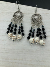 Load image into Gallery viewer, Cascade of Skull Beads Choker Necklace Smiling Crescent Moon Charms, Pastel Goth, Dark Witchy Crescent Moonbeams Jewelry, Day Of The Dead Calavera