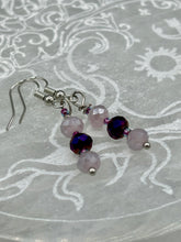 Load image into Gallery viewer, Dainty Dusty Rose And Dark Purple Glass Beaded Earrings, Shabby Chic, Boho Chic, Nature Inspired