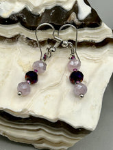 Load image into Gallery viewer, Dainty Dusty Rose And Dark Purple Glass Beaded Earrings, Shabby Chic, Boho Chic, Nature Inspired