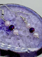 Load image into Gallery viewer, Dainty Dusty Rose And Dark Purple Glass Beaded Earrings, Shabby Chic, Boho Chic, Nature Inspired