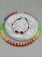 Load image into Gallery viewer, Rainbow Striped Glass Beaded Necklace, Bright Multicolor Beaded Jewelry, LGBTQ Pride Jewelry