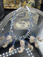 Load image into Gallery viewer, Witchy Smiling Crescent Moons Choker Style Necklace, Tiny Skull Misfits Jewelry, Dark Goth, Dia De Los Muertos Calavera, Day Of The Dead, Celestial
