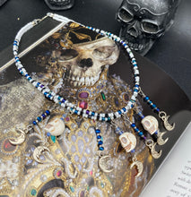 Load image into Gallery viewer, Witchy Smiling Crescent Moons Choker Style Necklace, Tiny Skull Misfits Jewelry, Dark Goth, Dia De Los Muertos Calavera, Day Of The Dead, Celestial