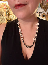 Load image into Gallery viewer, Natural Serpentine Green Lace And Black Obsidian Stone Beads, Hand Beaded Skull Necklace, Skully Witchy Vibe, Goth Dark Souls Jewelry, Day Of The Dead, Calavera Dia De Los Muertos