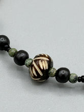 Load image into Gallery viewer, Natural Serpentine Green Lace And Black Obsidian Stone Beads, Hand Beaded Skull Necklace, Skully Witchy Vibe, Goth Dark Souls Jewelry, Day Of The Dead, Calavera Dia De Los Muertos