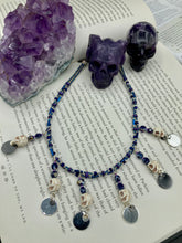 Load image into Gallery viewer, Cascade of Skulls And Purple Glass Beaded Collar Style Necklace, Pastel Goth Skull Jewelry, Gothic Vampire, Dia De Los Muertos Calavera