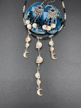 Load image into Gallery viewer, Cascade of Skull Beads Choker Necklace Smiling Crescent Moon Charms, Pastel Goth, Dark Witchy Crescent Moonbeams Jewelry, Day Of The Dead Calavera