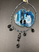 Load image into Gallery viewer, Chandelier Style Black And Silver Square And Teardrop Glass Beaded Necklace, Hippie, Shabby Chic, Boho Chic, Gypsy, Draped Necklace