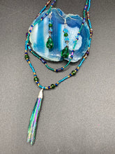 Load image into Gallery viewer, Celestial Vibe Natural Wired Kyanite Stone Choker Style Necklace, Nature Lovers Hippie Jewelry, Peacock Feathers Jewelry, Cosmos and Galaxy