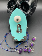 Load image into Gallery viewer, Whimsical Fairy Wood Coffin Box, Steampunk Inspired Keepsake Box, Mystical Witchy Pastel Goth Altar Trinket Box, Magical Princes Butterfly