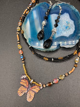 Load image into Gallery viewer, Necklace and black/silver glass beaded earrings set
