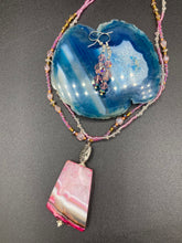 Load image into Gallery viewer, Large Pink Agate Natural Stone Glass Bead Choker Style Necklace, Nature Lovers Hippie Style, Whimsical Pink Fairy Princess, Boho Shabby Chic