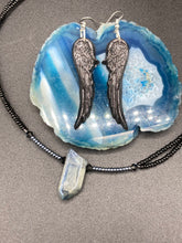 Load image into Gallery viewer, Dark Goth Blue Crystal Pendant And Black Glass Beaded Necklace, Witchy Jewelry