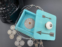 Load image into Gallery viewer, Survived 2020 Keepsake Box, Silver Arrows Wood Keepsake Box, Steampunk Inspired Metal Clock Gears Small Trinket Box