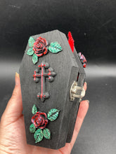 Load image into Gallery viewer, Vintage Inspired Wood Coffin Ring Box or Jewelry Box And Spooky But Cute VooDoo Doll