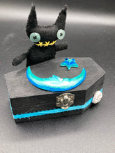 Load image into Gallery viewer, Black Devil Voodoo Doll has yellow mouth and cute little black horns of course, white buttons for eyes: 3 3/8" in height