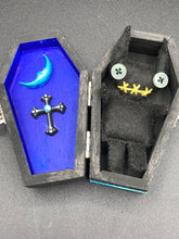 Load image into Gallery viewer, Black Devil Voodoo Doll has yellow mouth and cute little black horns of course, white buttons for eyes: 3 3/8" in height